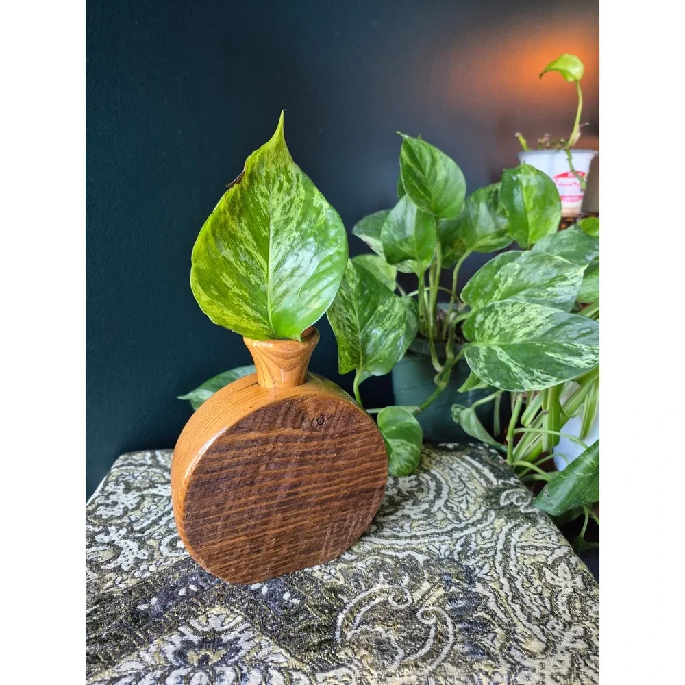Artisan Handmade Chestnut Wood Bud Vase with Insert Sculptural‎ Turned Wood